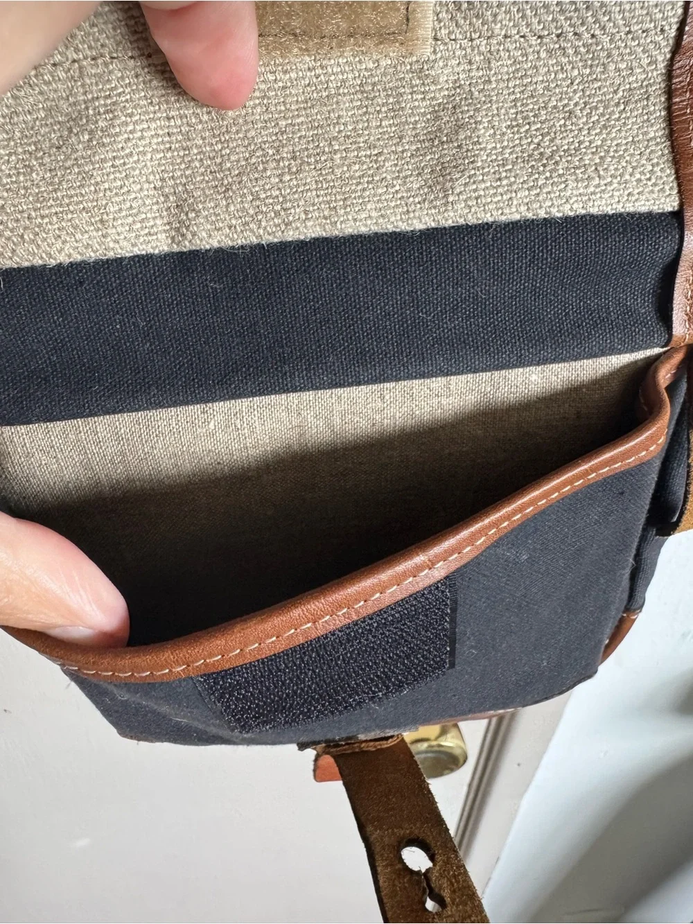 Fogg Can-Can Navy Blue Brown Canvas & Brown Leather Camera Crossbody Bag